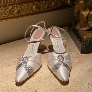 Filippa Scott Amy White Satin Silver Crystal Heels Bridal Shoes US 9.5M EU40